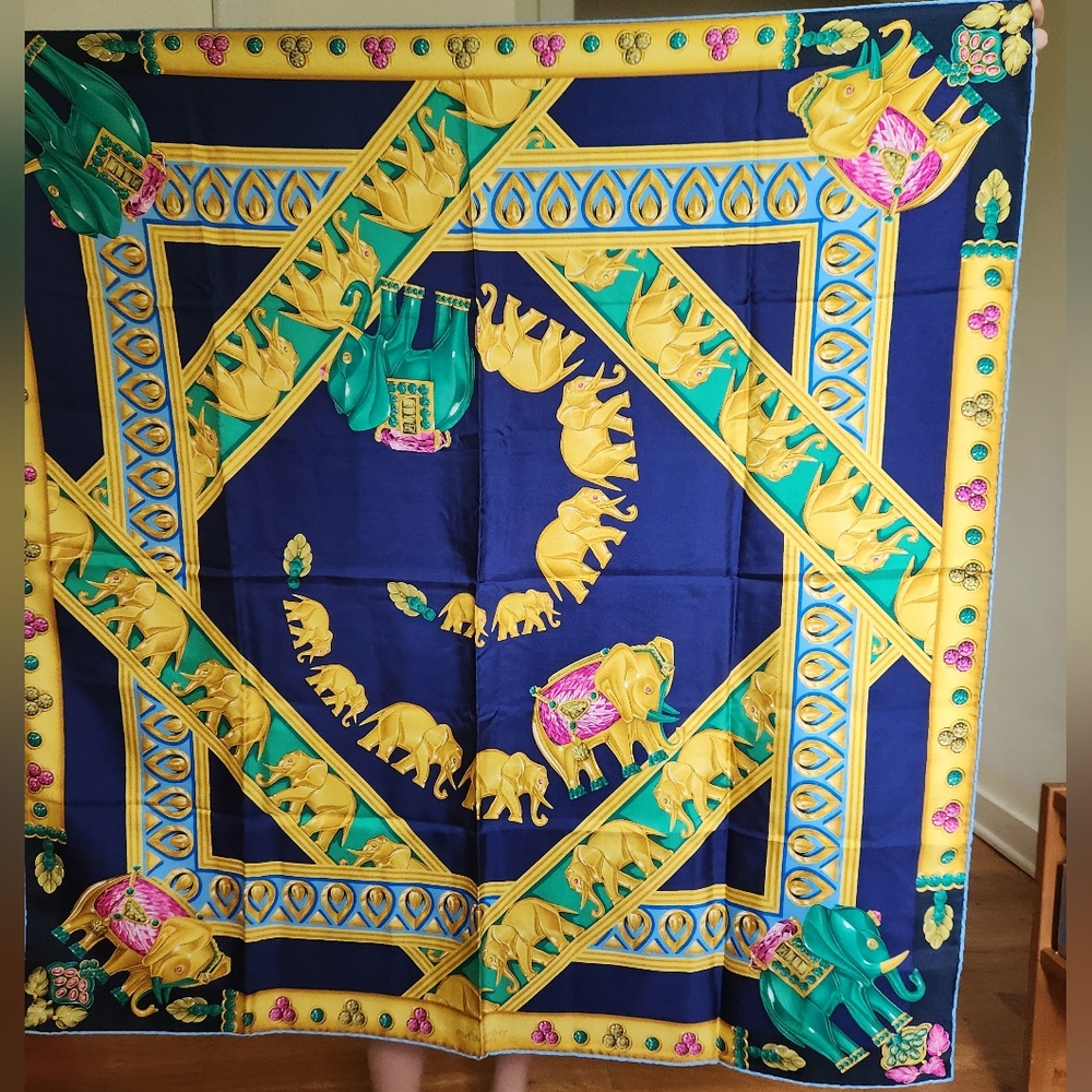 Cartier Elephant Motif Silk Scarf